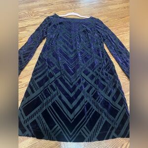 Vince Camuto Burnout Emerald Green Velvet Dress Long Sleeve Geometric Size 12